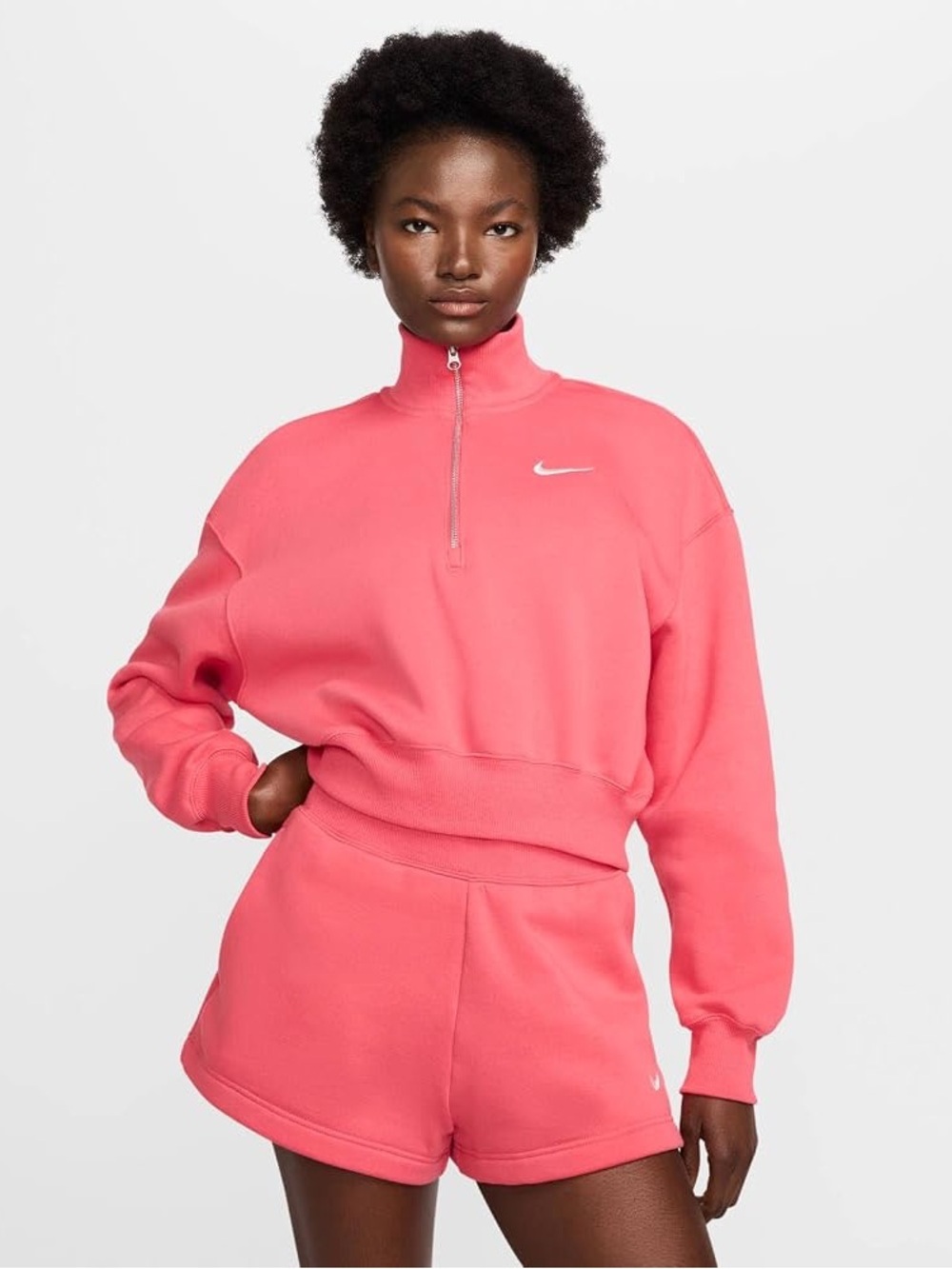 Nike Coral Pink Quarter-Zip Cropped Sweatshirt